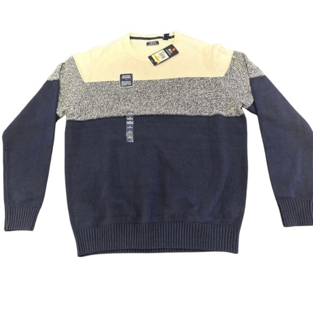 Izod Men’s Crew Neck‎ Sweater Sz M Ivory/Multi Stripe NWT